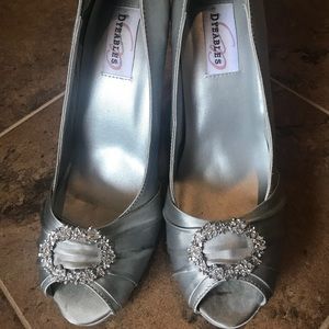Dyeables silver platform formal peep-toe heels
